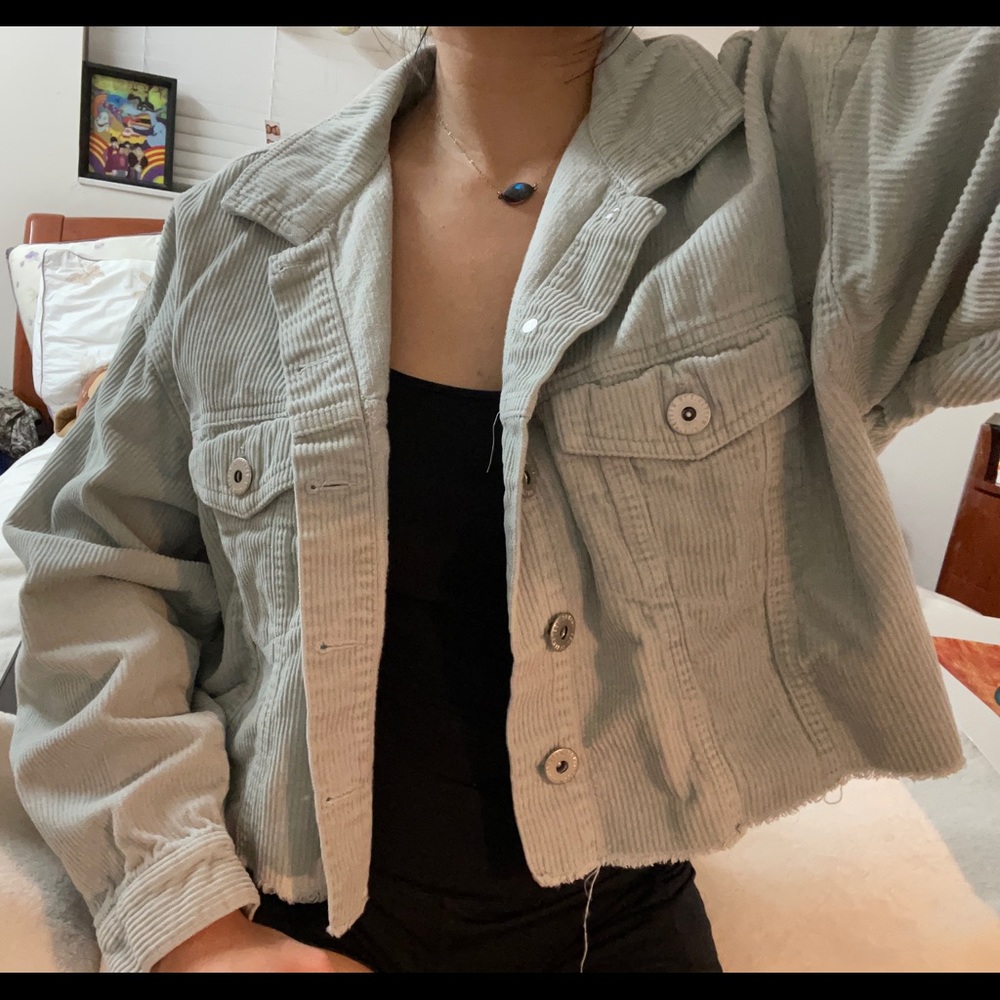 SEA FOAM COLOR CORDUROY COTTON ON CROPPED JACKET